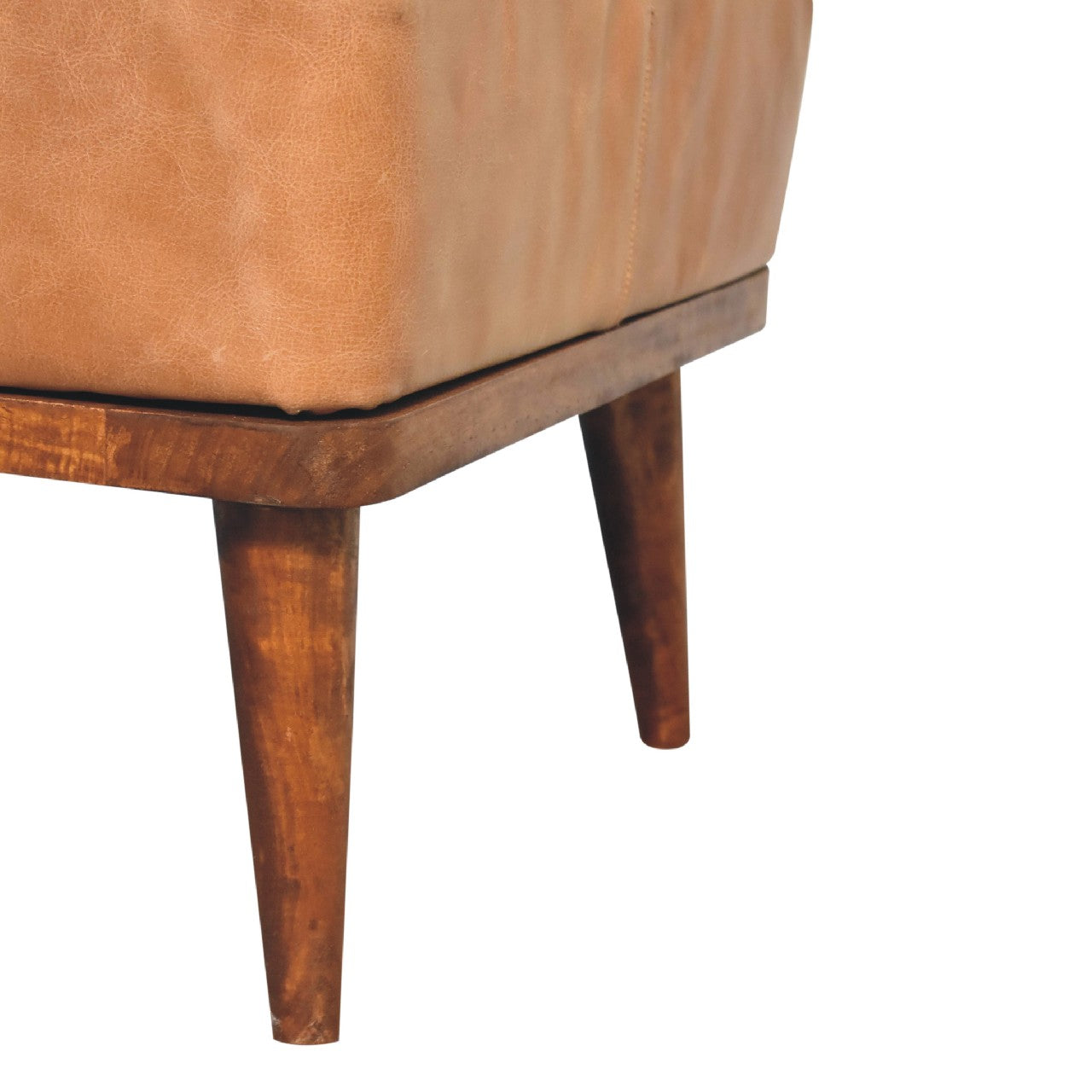 Tan Buffalo Leather Tan Footstool Chestnut Leather Wood