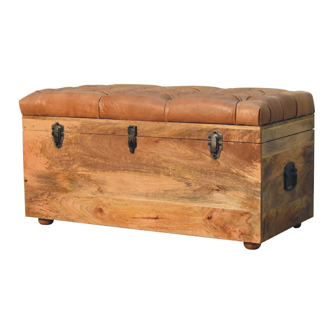 Buffalo Hide Oak Ish Storage Trunk Oak Leather Solid Wood