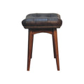 Harbour Black Footstool Chestnut Leather Wood