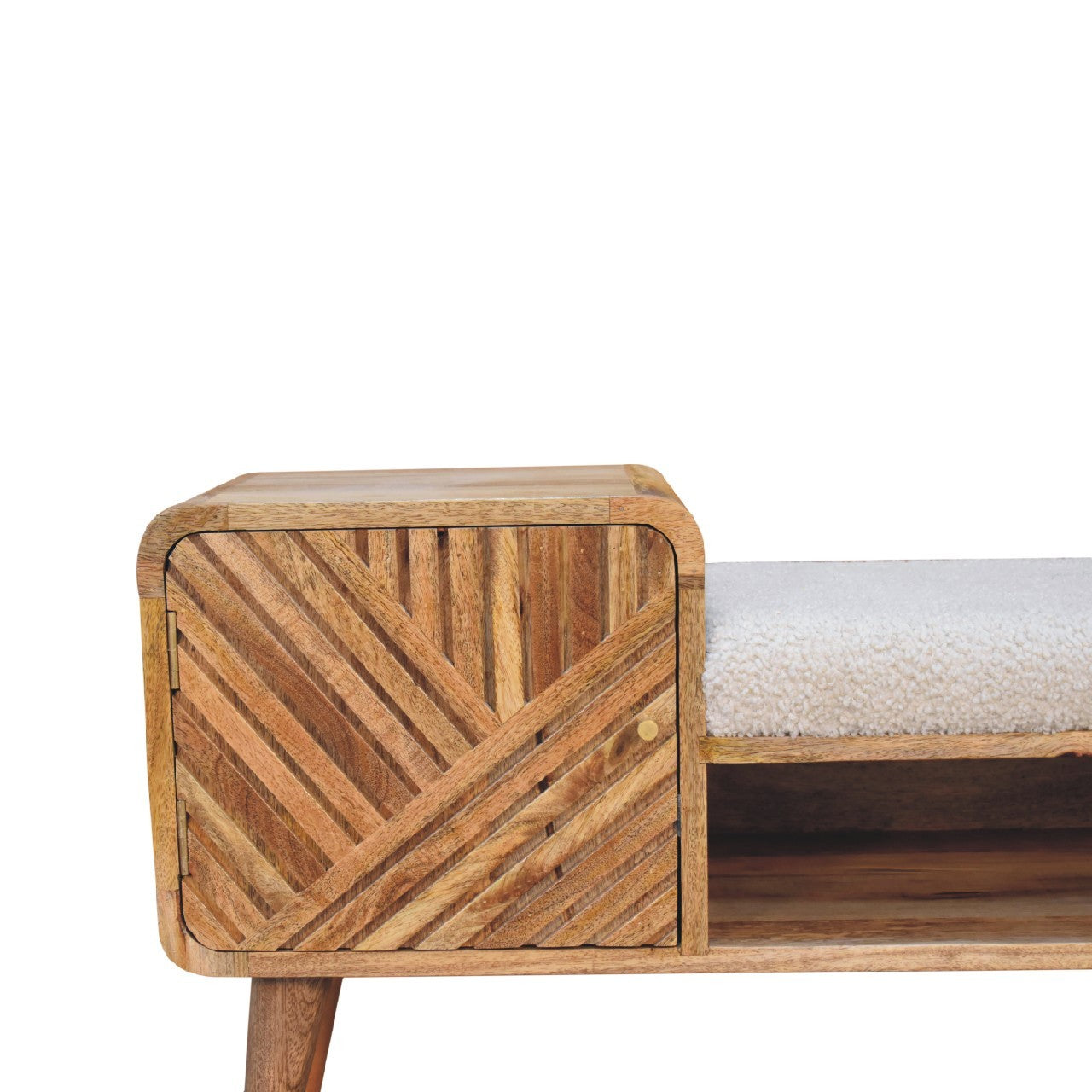 Boucle Carved Telephone Table Oak Foam Wood Fabric