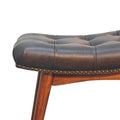 Harbour Black Footstool Chestnut Leather Wood