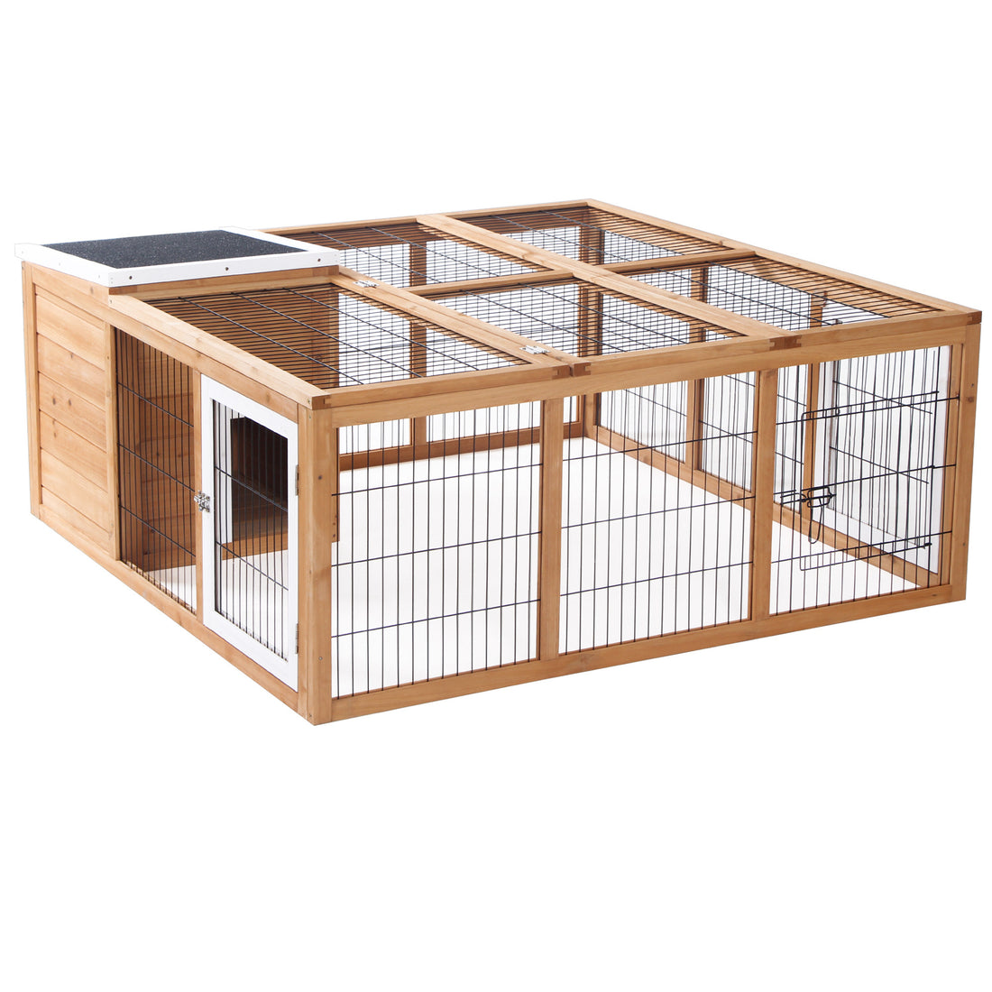 Pawhut Rabbit Hutch Bunny Cage With Openable Main House, Indoor Outdoor Waterproof Rabbit House, Guinea Pig Cage For Small Animals With Three Ventilation Doors, Natural Natural Wood