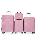 4 Piece Abs Lightweight Suitcase, 14 Inch Makeup Box, Aircraft Wheels 14 20 24 28 Pink Pink Abs