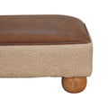 Tan Leather Boucle Ball Footstool Tan Leather Wood Fabric