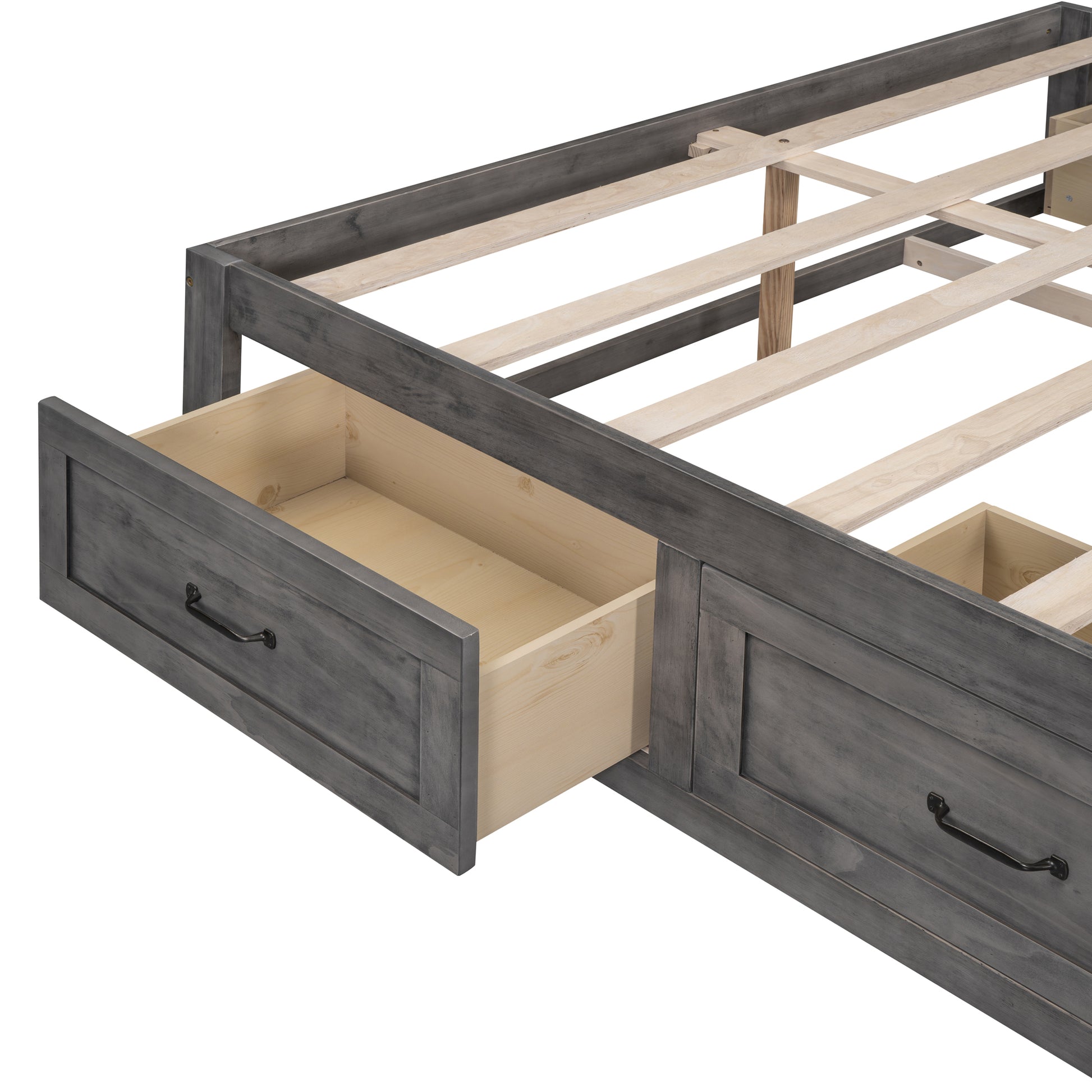 Queen Size Platform Bed With 6 Storage Drawers,Antique Gray Antique Gray Mdf Lvl