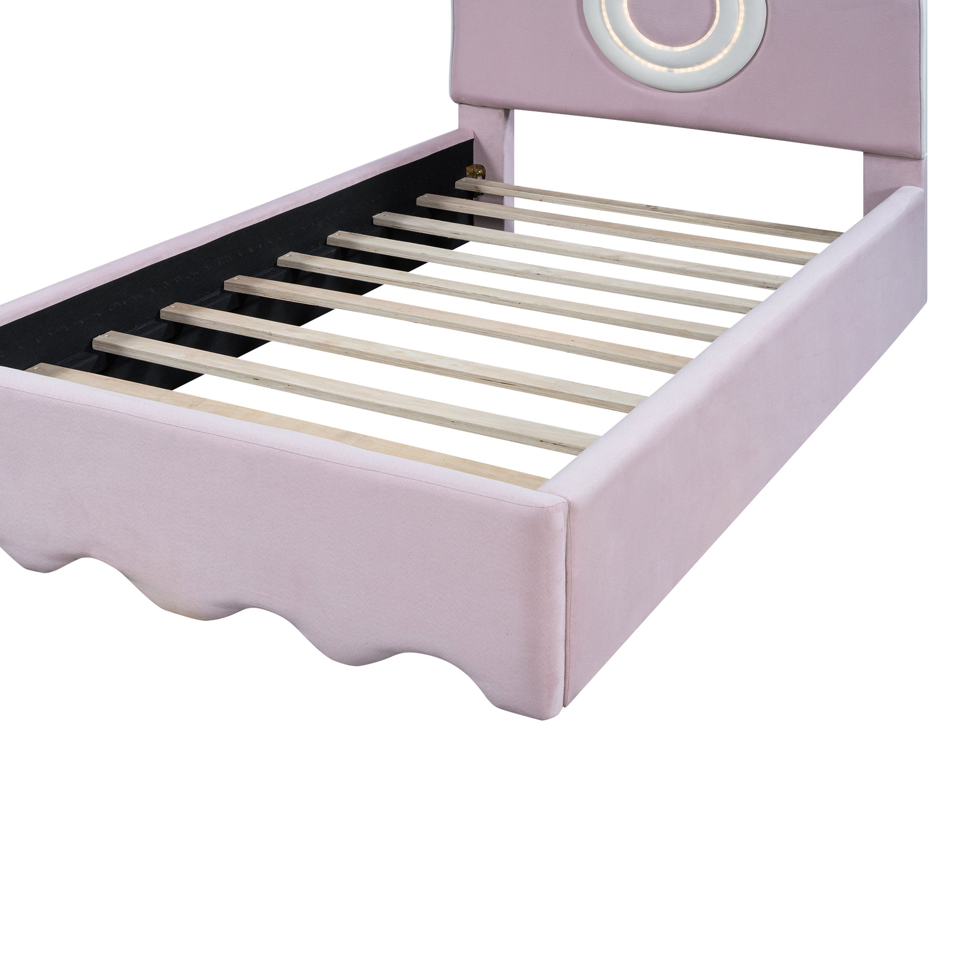 Twin Size Upholstered Platform Bed With Led Headboard, Pink Box Spring Not Required Twin Pink Wood Bedroom Upholstered