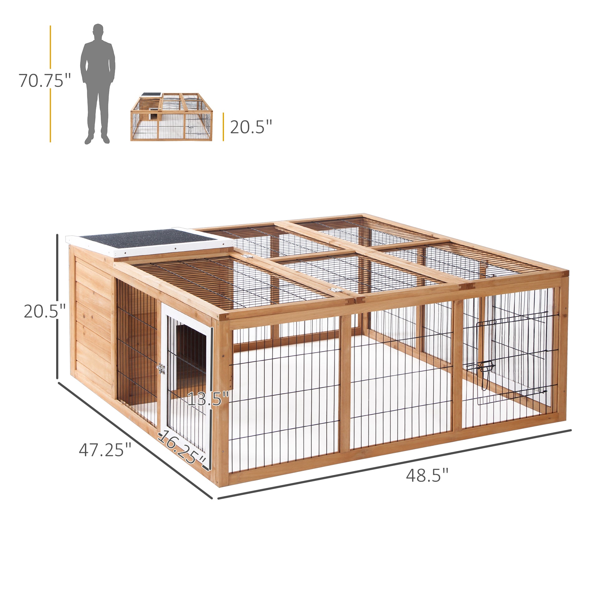 Pawhut Rabbit Hutch Bunny Cage With Openable Main House, Indoor Outdoor Waterproof Rabbit House, Guinea Pig Cage For Small Animals With Three Ventilation Doors, Natural Natural Wood