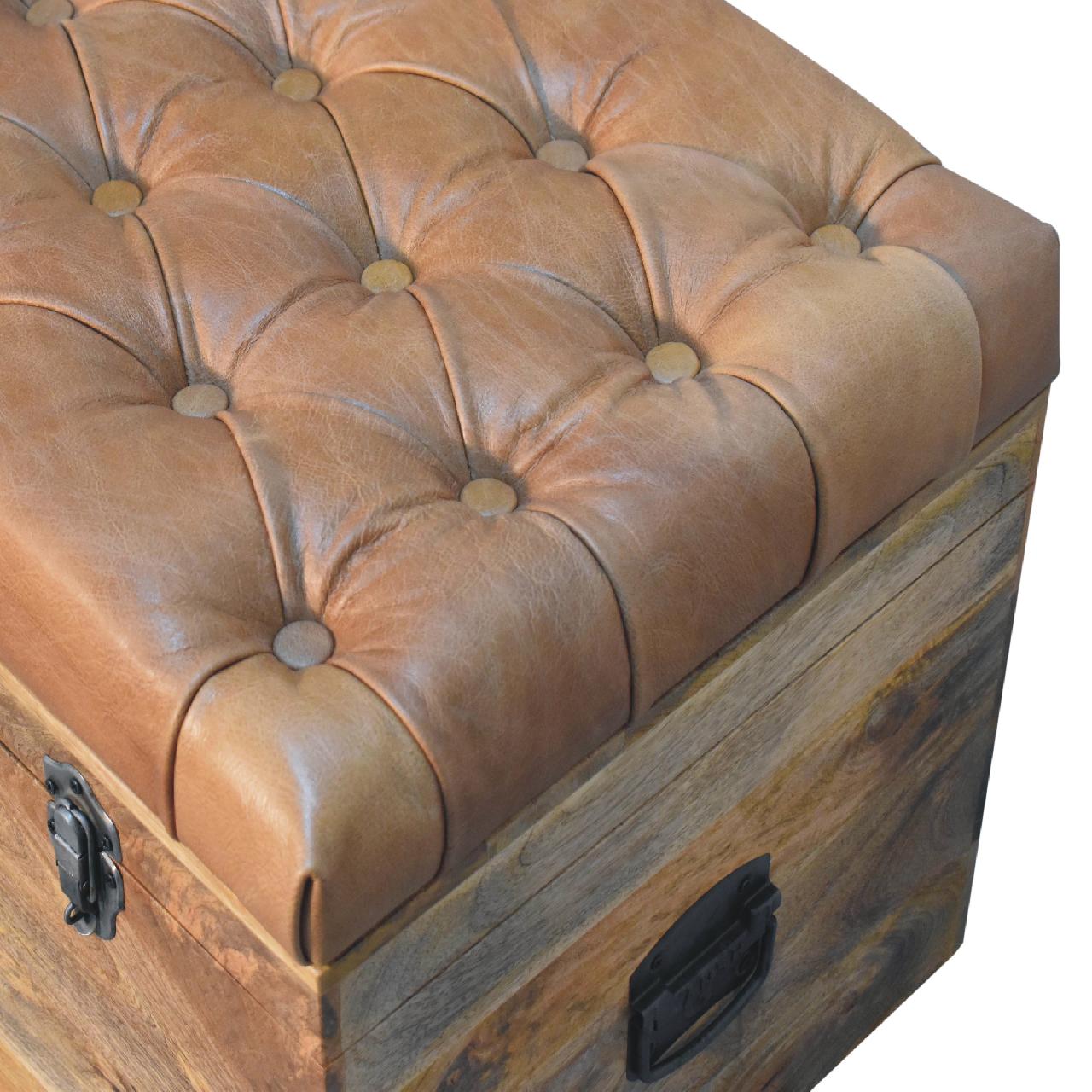 Buffalo Hide Oak Ish Storage Trunk Oak Leather Solid Wood