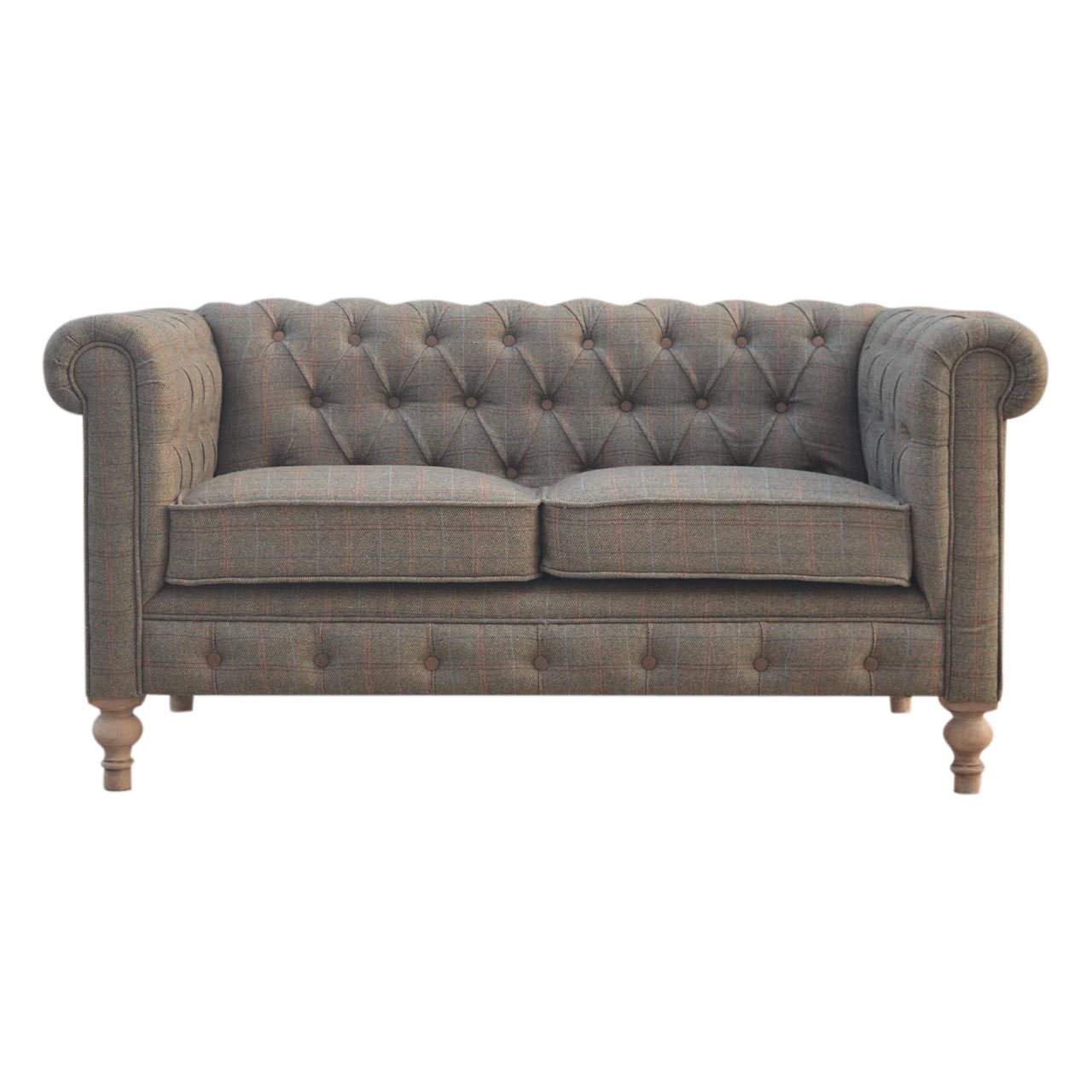 Multi Tweed 2 Seat Chesterfield Grey Foam Wood Fabric 2 Seat