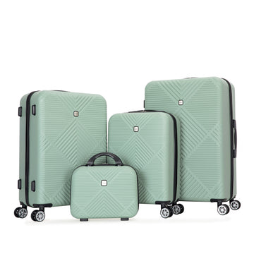 4 Piece Abs Lightweight Suitcase, 14 Inch Makeup Box, Aircraft Wheels 14 20 24 28 Olive Green Olive Green Abs