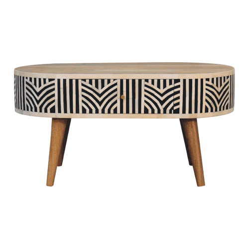 Edessa Bone Inlay Coffee Table Oak Solid Wood