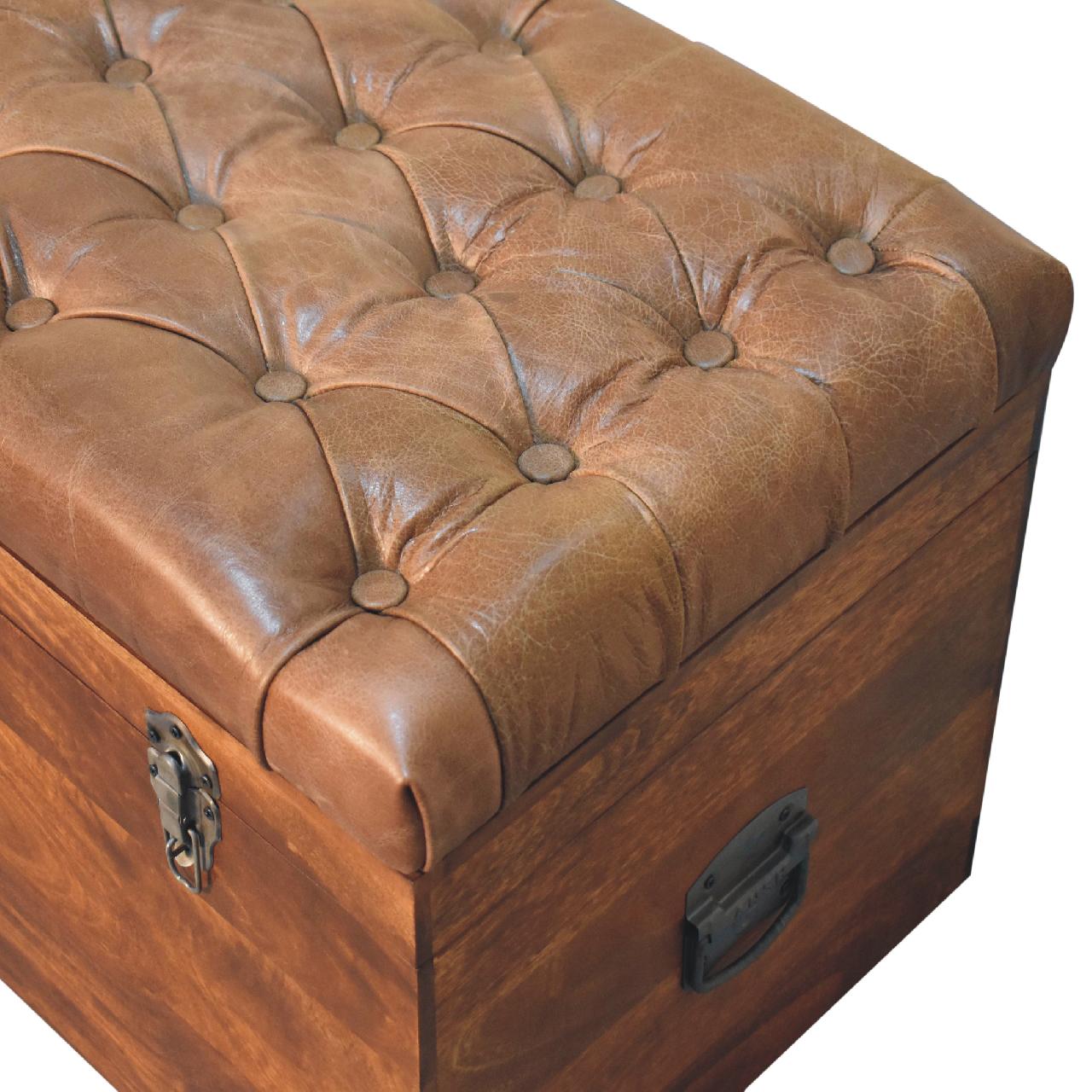 Buffalo Hide Chestnut Storage Trunk Chestnut Leather Solid Wood