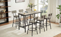 Pub High Dining Table 7 Piece Set, Industrial Style Pub Table, 6 Pu Leather Bar Chairs For Kitchen Breakfast Table, Living Room, Bar, Rustic Grey, 47.2 L X 23.6