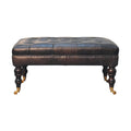 Buffalo Ash Black Leather Ottoman With Castor Legs Black Leather Solid Wood