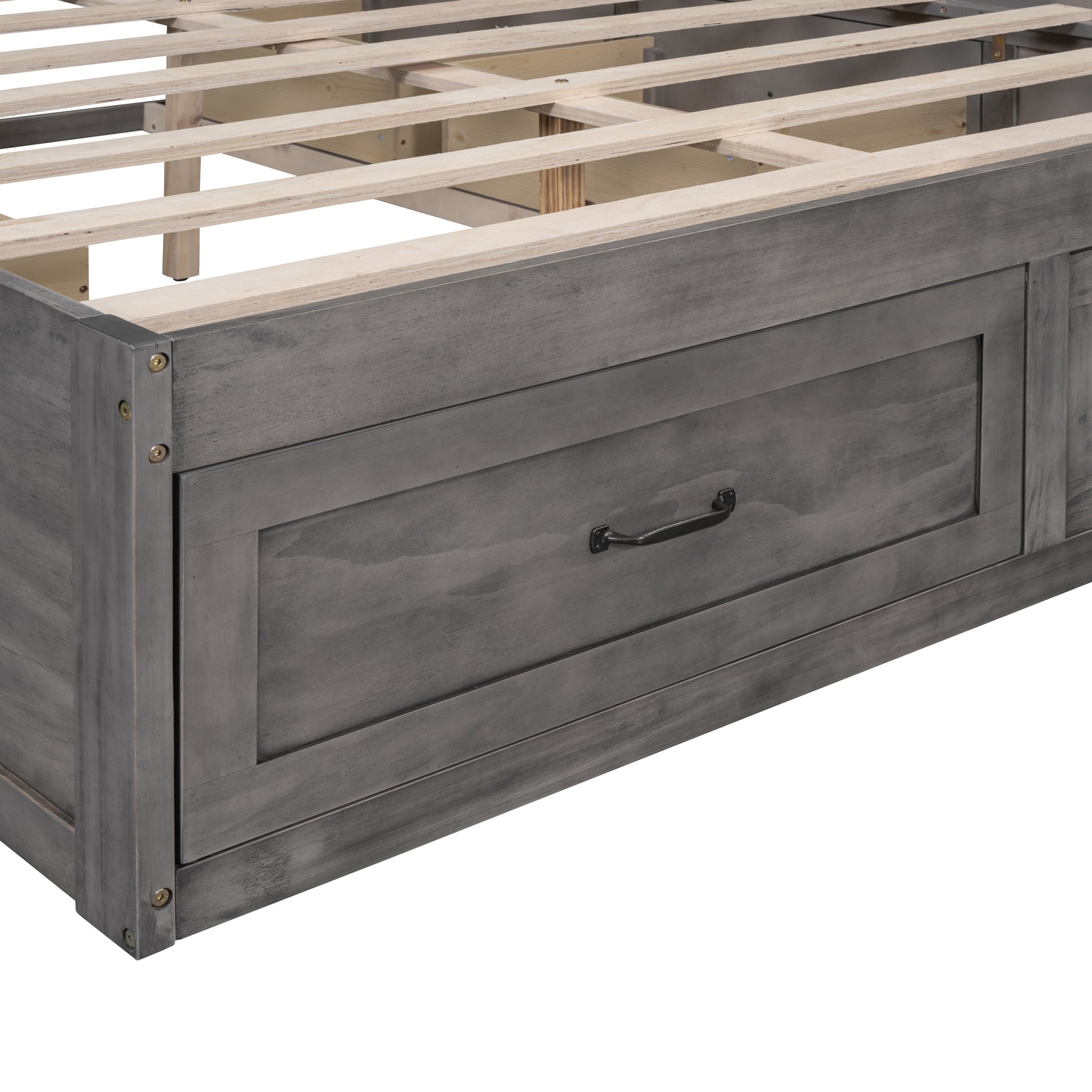 Full Size Platform Bed With 6 Storage Drawers,Antique Gray Antique Gray Mdf Lvl