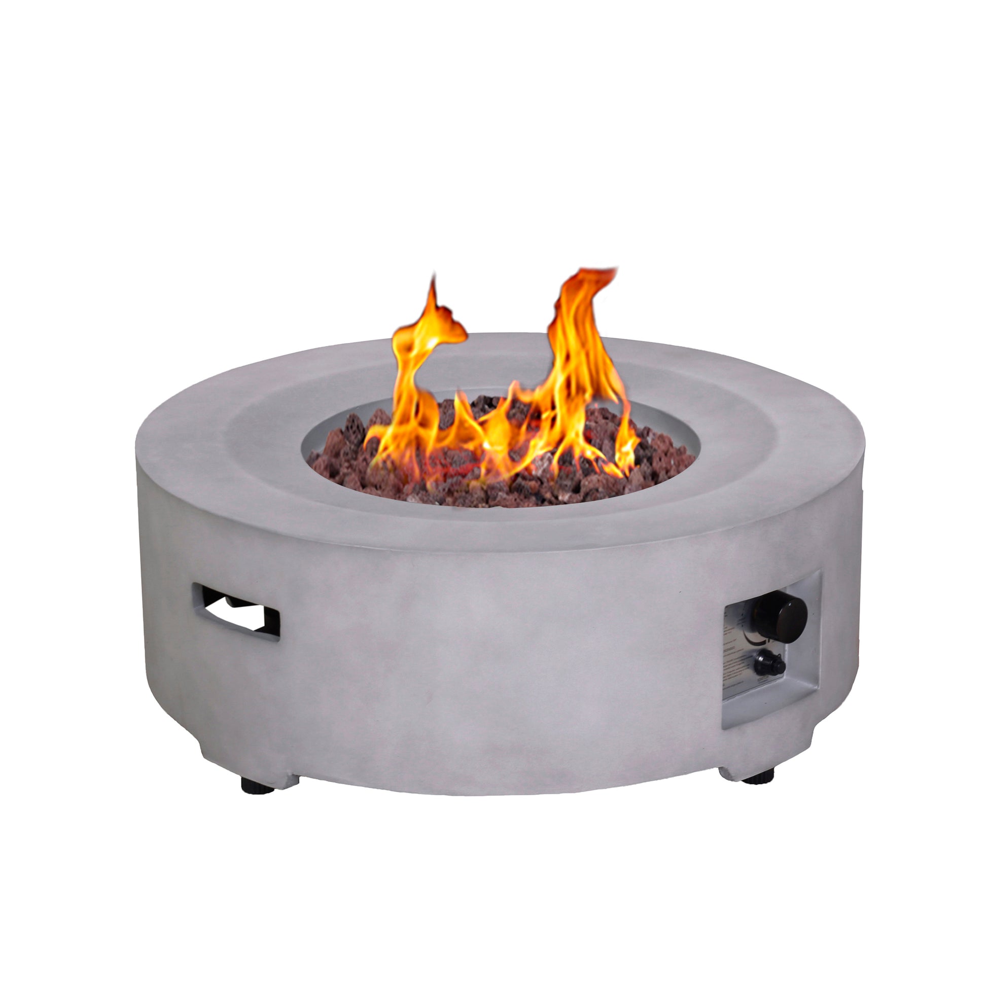 Diameter 30 Inch X 11 Inch Round Faux Concrete Texture Propane Gray Fire Pit With Pvc Weather Cover Gray Garden & Outdoor European Magnesium Oxide