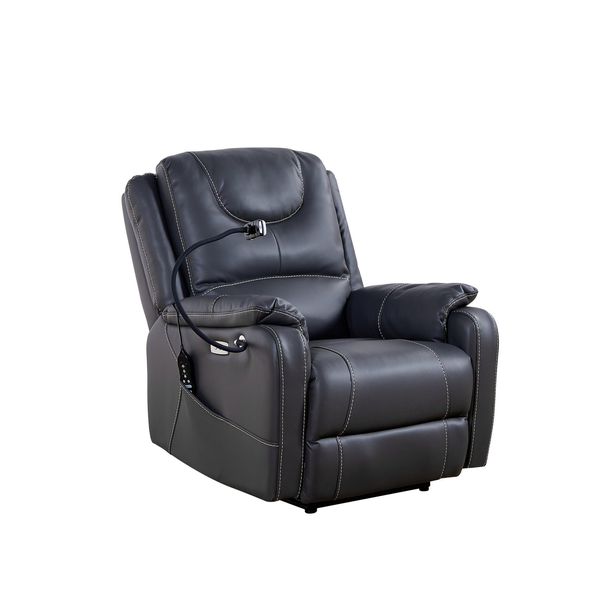 Liyasi Zero Gravity Power Recliner With Comfortable Lying Degree, Massage, Heating And Phone Holder, Side Pockets, Usb Charge Ports, Enjoy Extreme Relaxation Black Power Remote Primary Living Space Medium Soft Eucalyptus Foam Bonded Leather