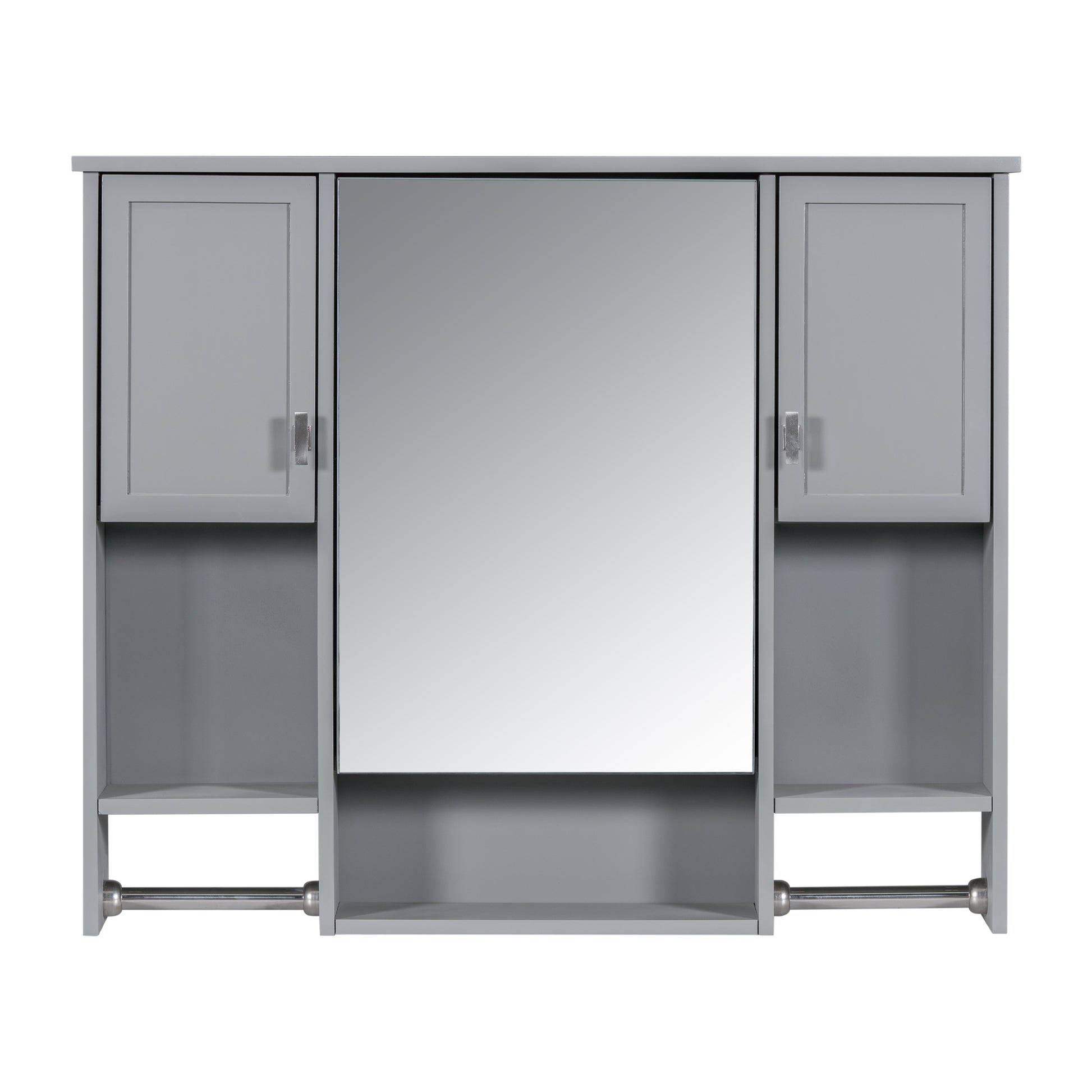 35'' X 28'' Modern Wall Mounted Bathroom Storage Cabinet, Bathroom Wall Cabinet With Mirror, Medicine Cabinet With Towels Bar Grey 2 5 Mirror Included Bathroom Wall Mounted Mdf Painted