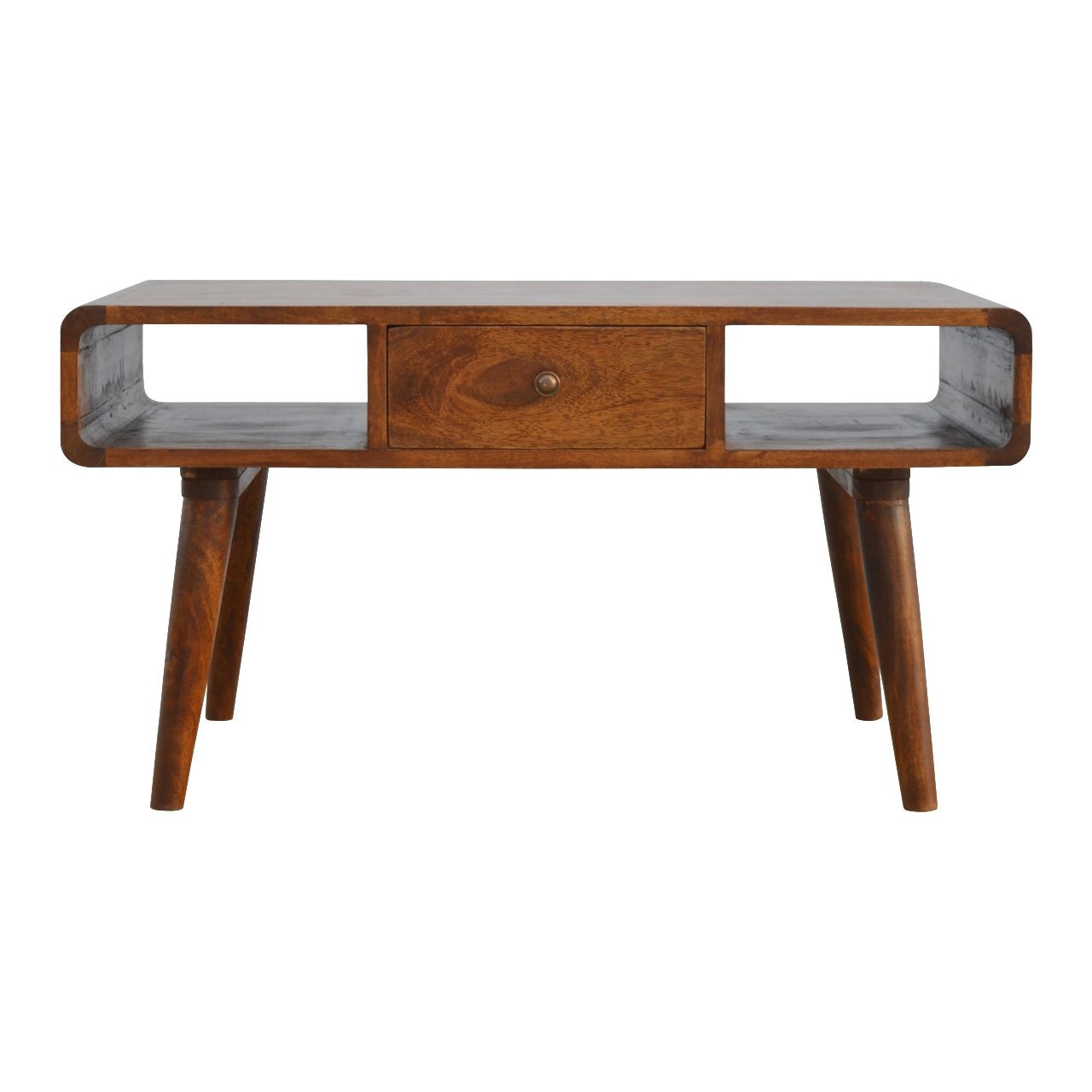 Solid Wood Curved Chestnut Coffee Table Chestnut Brown Primary Living Space Classic,Contemporary Freestanding Mango Shelves Coffee & End Tables Lacquered Rectangular Wood Solid Wood