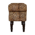 Leopard Print Velvet Bench Walnut Wood Fabric