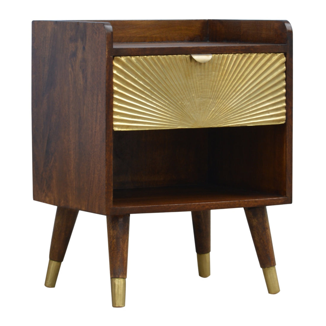 Manila Gold One Drawer Bedside Chestnut Wood Metal