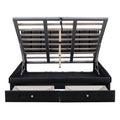 Queen Size Upholstered Bed With Hydraulic Storage System And Drawer, Black Black Pu Leather
