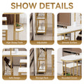 3 Pcs Bar Table And Chairs Set, Modern White Kitchen Bar Height Dining Table Wood Breakfast Pub Table With Gold Base With Shelves, Glass Rack, Wine Bottle Rack ,With 2 Bar Stools White Gold Dining Room Contemporary Floor Mount Rectangular Kitchen &