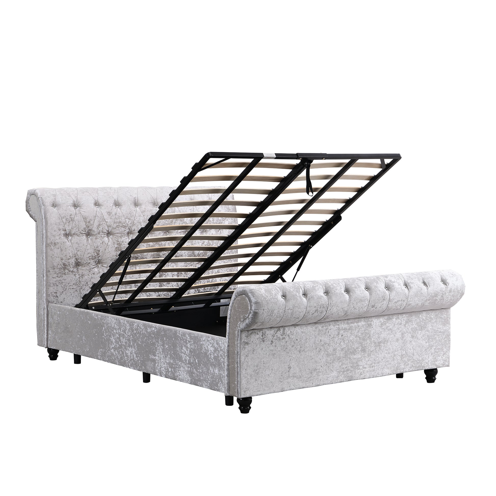 Hartfried Upholstered Storage Bed,Queen Size Queen Silver Solid Wood