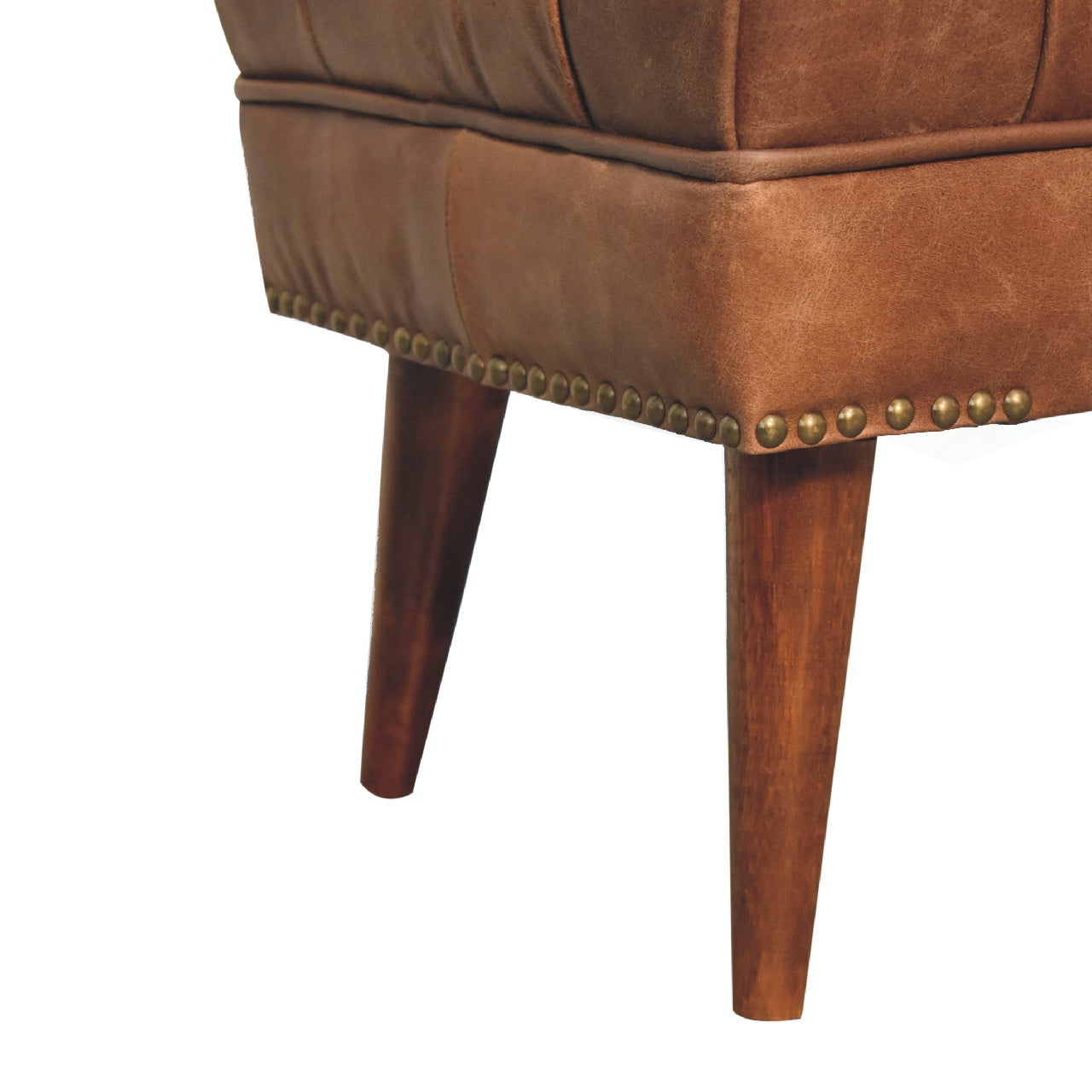 Harbour Brown Leather Bench Chestnut Leather Solid Wood