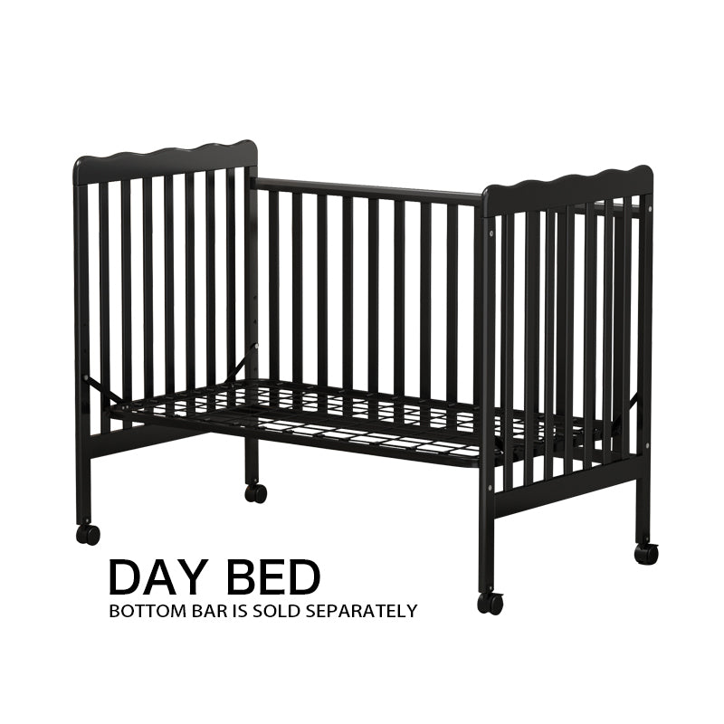 3 In 1 Convertible Crib In Storm Black, Made Of Sustainable Pinewood, Non Toxic Finish, Comes With Locking Wheels, Wooden Nursery Furniture Black Wood