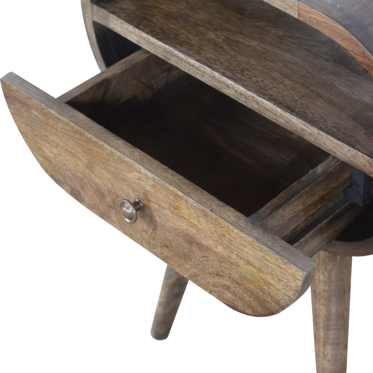 Grey Washed Circular Bedside Gray Wash Solid Wood