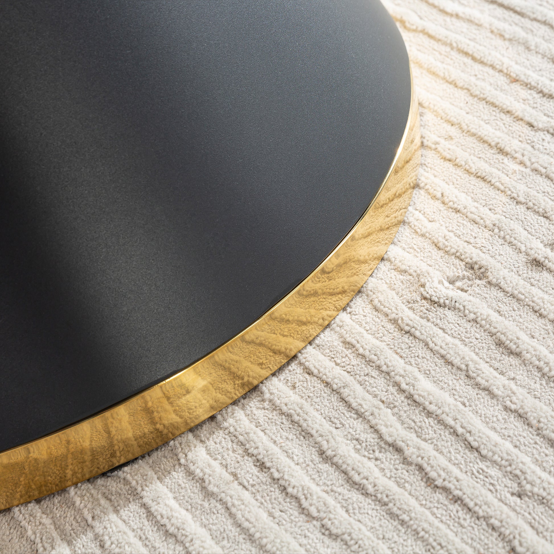 Black Marble Printed Mdf Round Dining Table, Black Columnar Base With Gold Annulus Not Including Chairs Black Mdf Steel