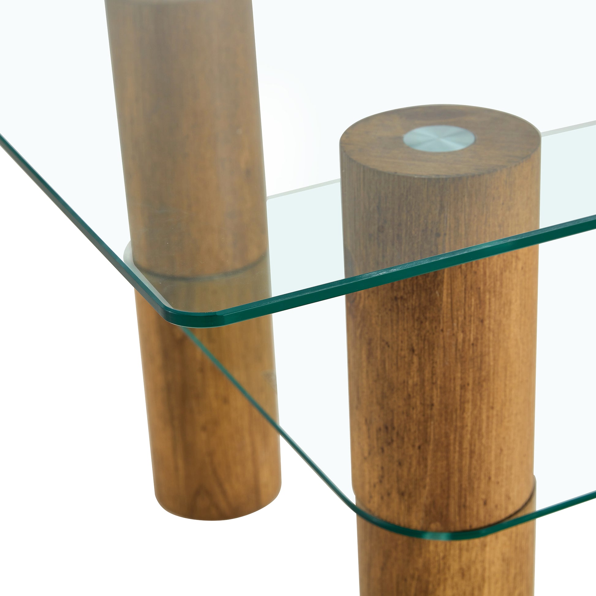 Modern Minimalist Double Layer Transparent Tempered Glass Coffee Table And Coffee Table, Paired With Wooden Mdf Decorative Columns. Computer Desk. Game Table. Ct X02 Transparent Glass
