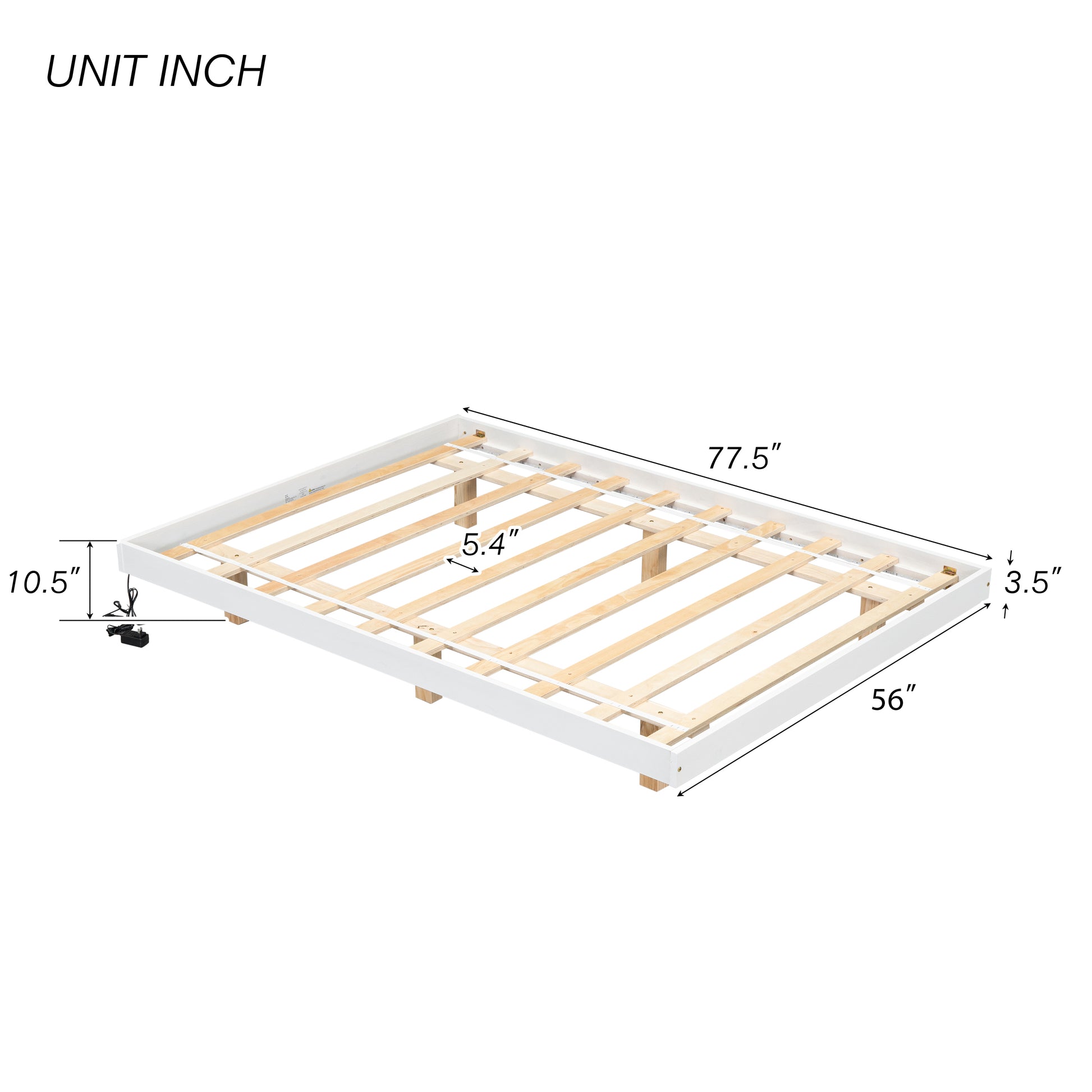 Full Size Floating Bed With Led Lights Underneath,Modern Full Size Low Profile Platform Bed With Led Lights,White Full White Wood Bedroom American Design Pine Bed Frame Pine