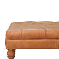 Buffalo Tan Leather Ottoman With Castor Legs Walnut Leather Solid Wood