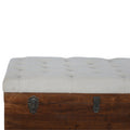 White Linen Storage Trunk Chestnut Foam Wood Fabric