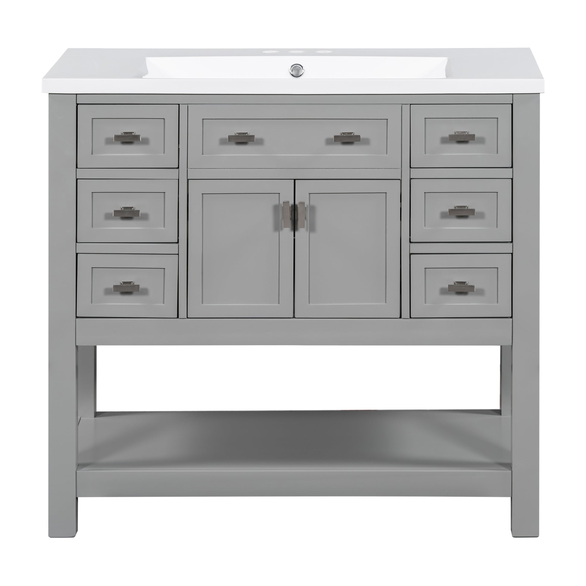 36'' Bathroom Vanity With Top Sink, Modern Mirror Cabinet With Towels Bar, Bathroom Storage Cabinet With 2 Soft Closing Doors And 6 Drawers, Single Sink Bathroom Vanity 4 Grey 4 Bathroom Freestanding Solid Wood Mdf Resin