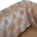 Buffalo Leather Chesterfield Walnut Genuine Leather Wood Fabric 3 Seat