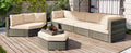 Patio Furniture Set, 6 Piece Outdoor Conversation Set All Weather Wicker Sectional Sofa With Ottoman And Cushions And Small Trays Beige Rattan