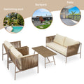 4 Piece Rope Sofa Set With Thick Cushions And Toughened Glass Table, All Weather Patio Furniture Set For 4 Person With Loveseat, Beige Yes Beige Seats 4 Garden & Outdoor Complete Patio Sets Foam Metal