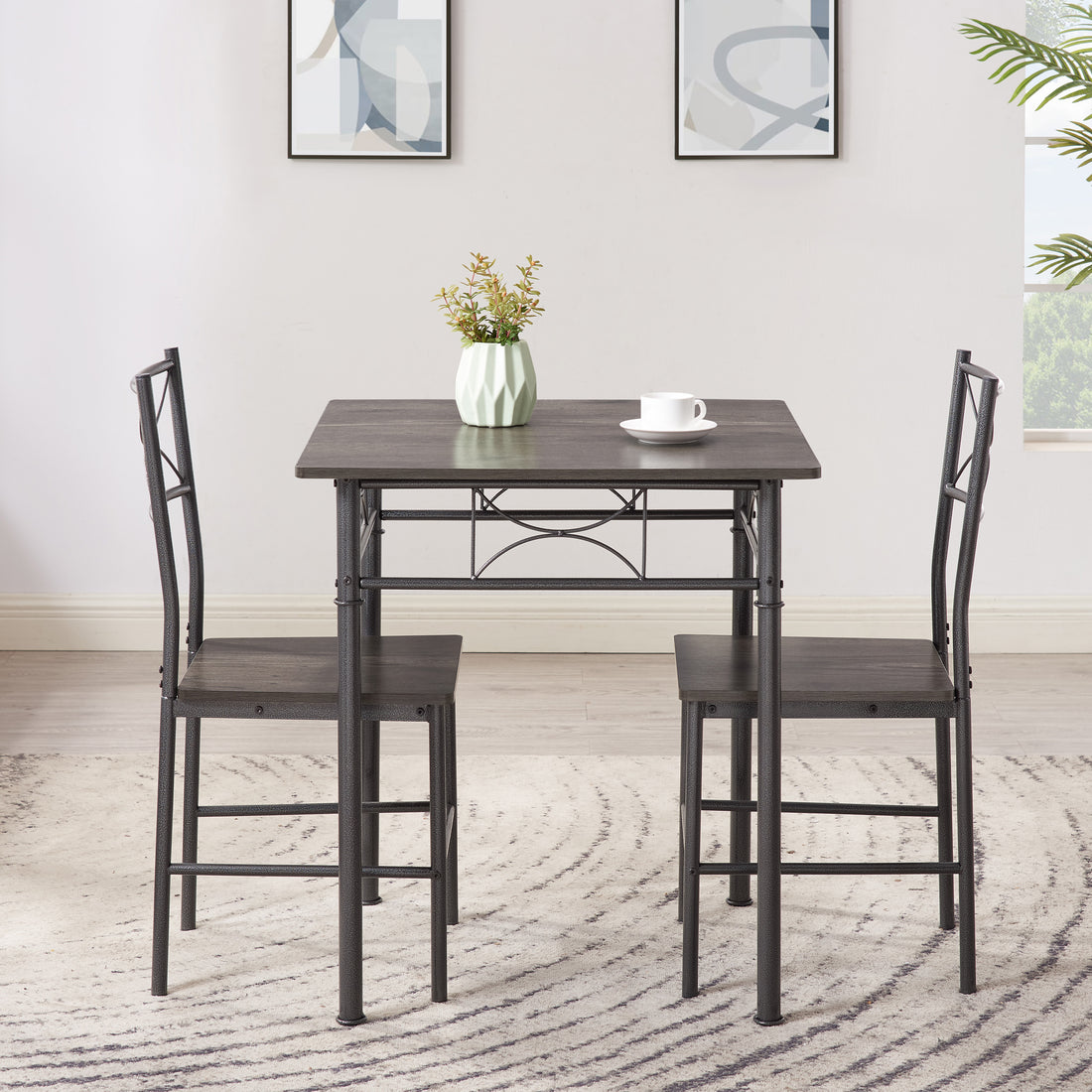 3 Piece Kitchen Dining Room Table Set Grey Chair Grey Gray Dining Room American Design,American Traditional,Antique Metal & Wood Metal & Wood