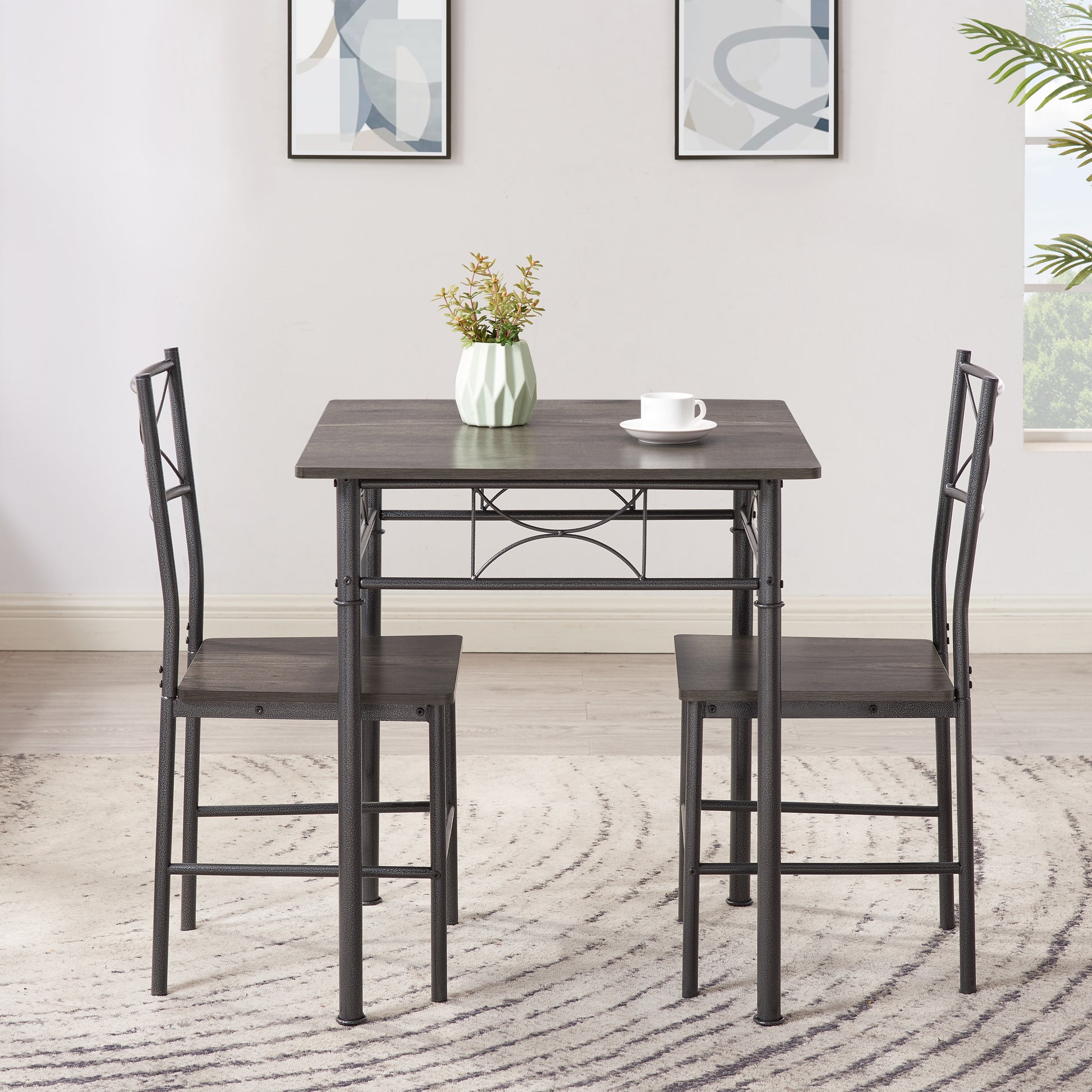 3 Piece Kitchen Dining Room Table Set Grey Chair Grey Gray Dining Room American Design,American Traditional,Antique Metal & Wood Metal & Wood