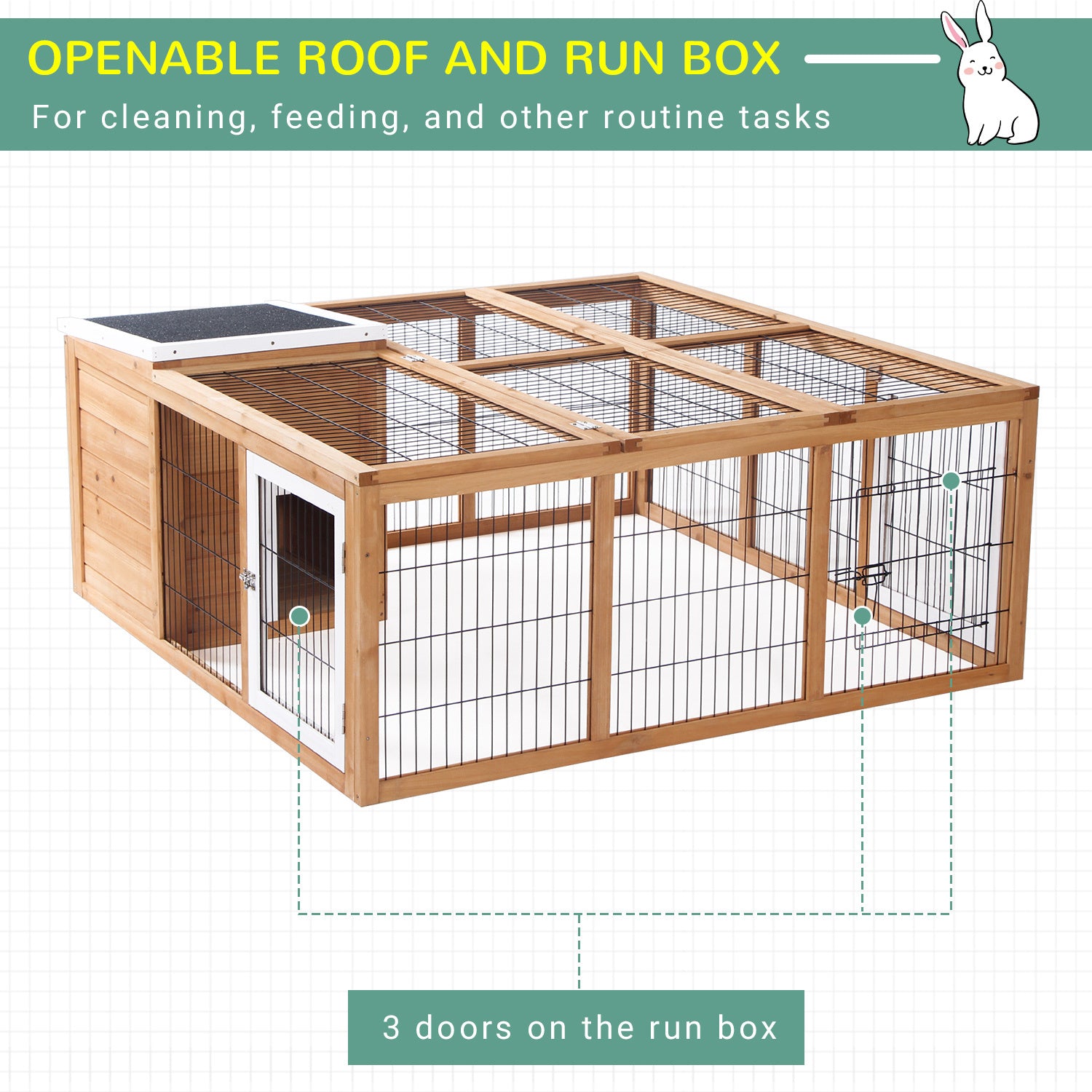 Pawhut Rabbit Hutch Bunny Cage With Openable Main House, Indoor Outdoor Waterproof Rabbit House, Guinea Pig Cage For Small Animals With Three Ventilation Doors, Natural Natural Wood