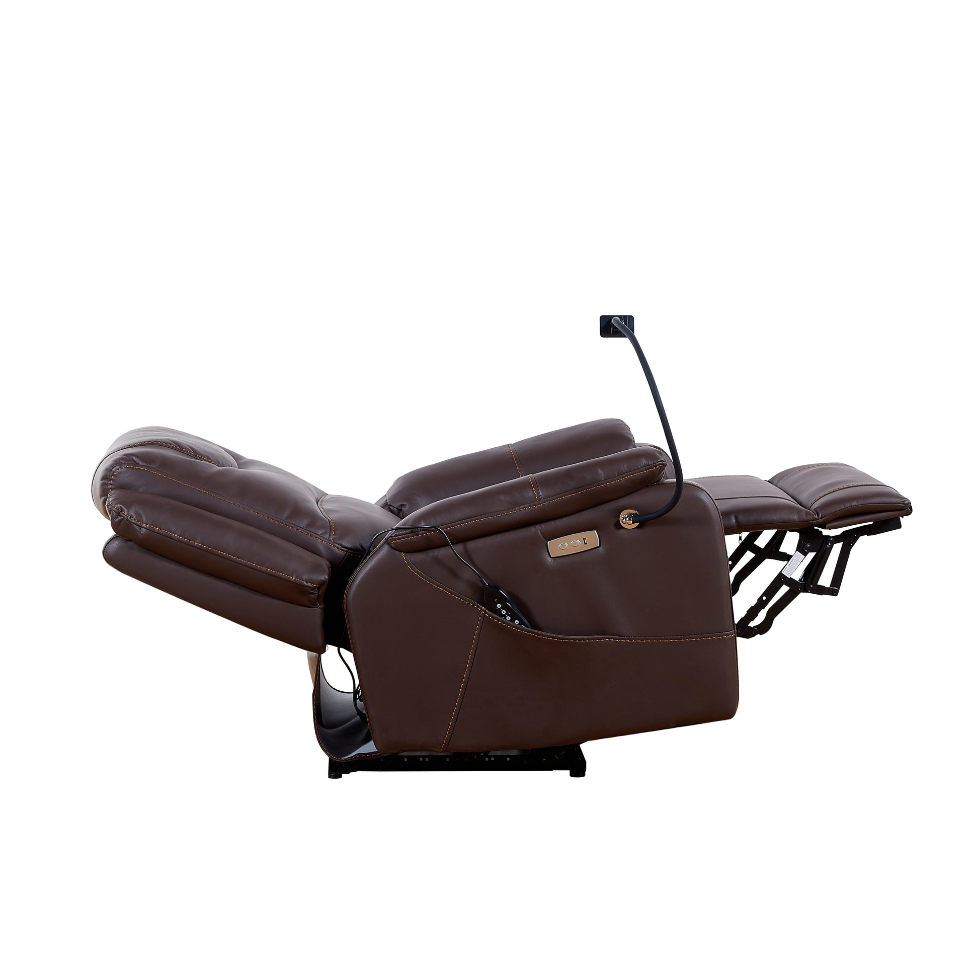 Liyasi Zero Gravity Power Recliner With Comfortable Lying Degree, Massage, Heating And Phone Holder, Side Pockets, Usb Charge Ports, Enjoy Extreme Relaxation Brown Power Remote Primary Living Space Medium Soft Eucalyptus Foam Bonded Leather