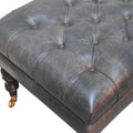 Buffalo Ash Black Leather Ottoman With Castor Legs Black Leather Solid Wood