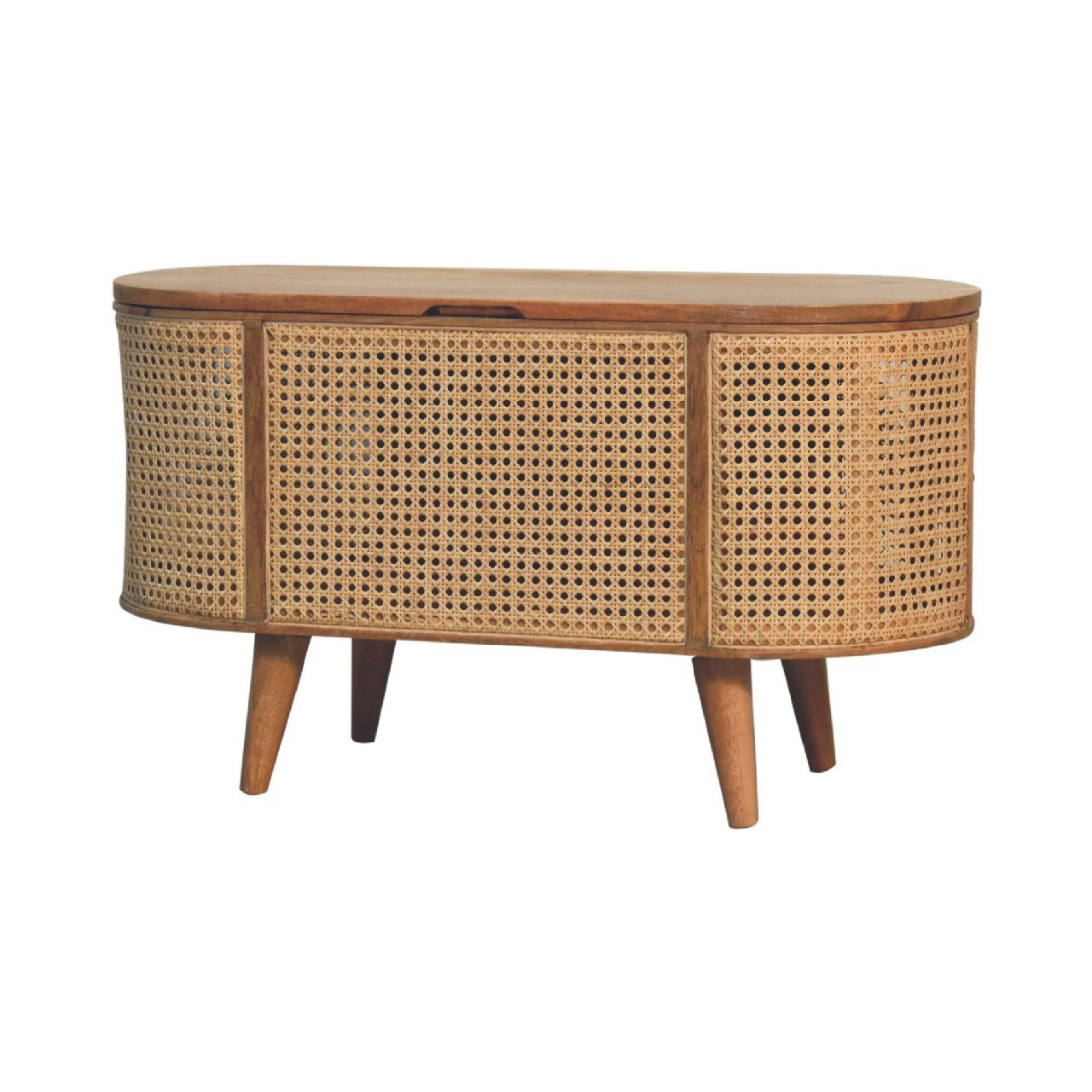 Larrisa Rounded Lid Up Blanket Box Oak Wood Rattan