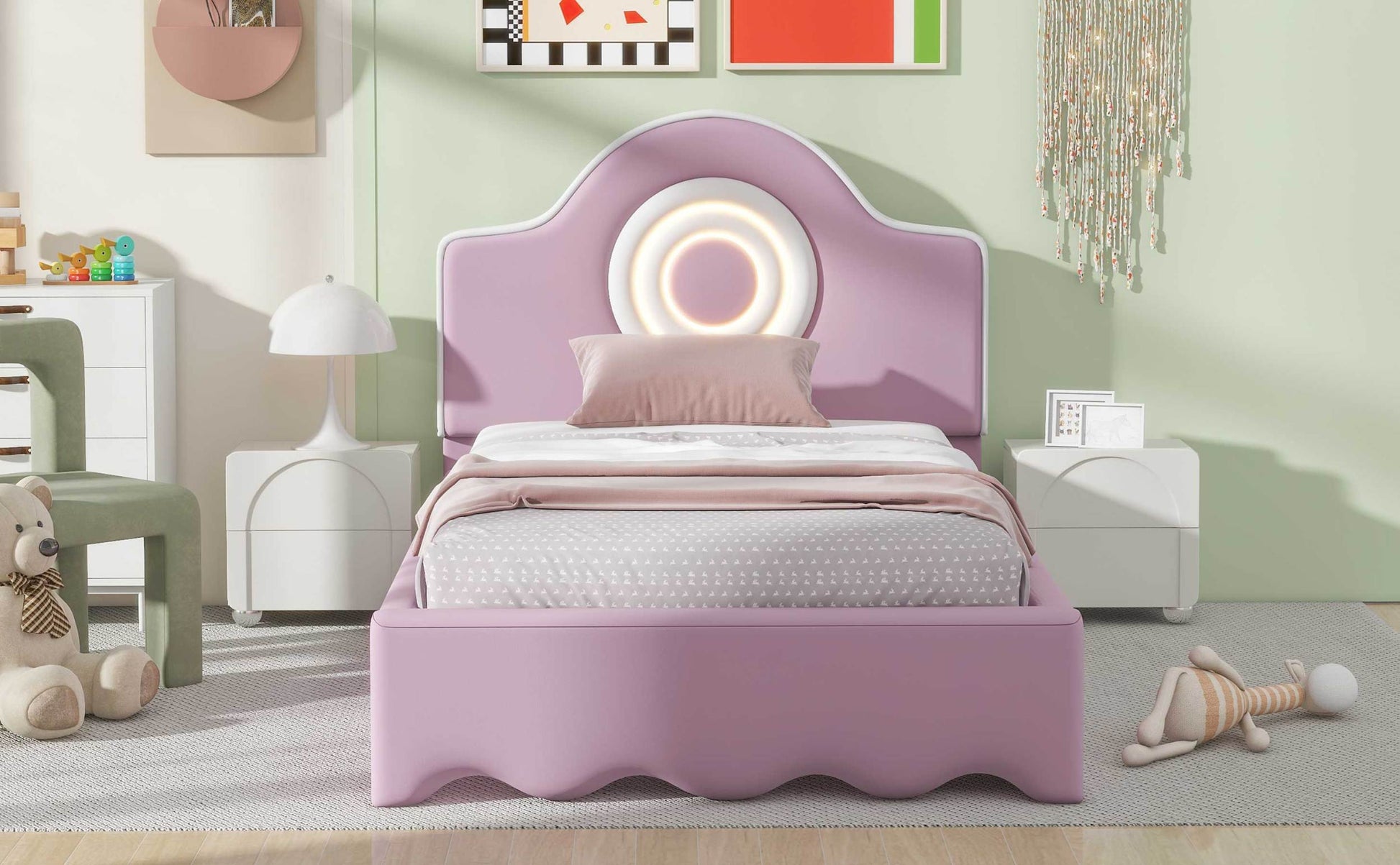 Twin Size Upholstered Platform Bed With Led Headboard, Pink Box Spring Not Required Twin Pink Wood Bedroom Upholstered