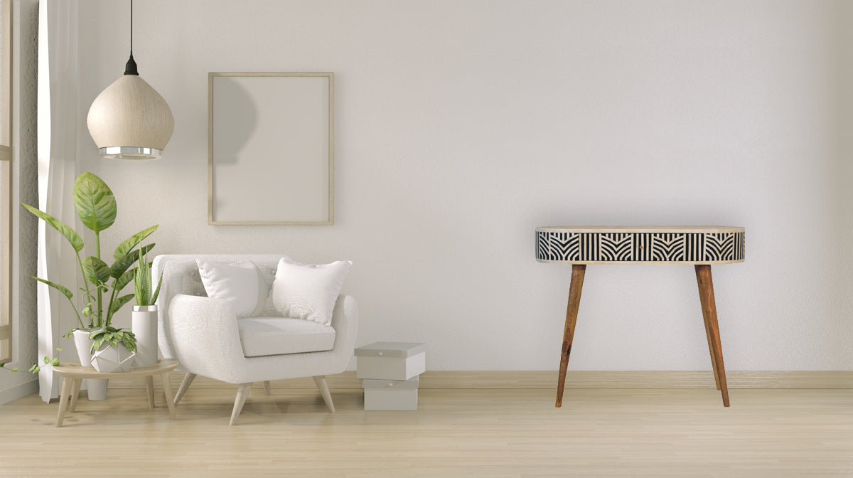 Edessa Bone Inlay Console Table Oak Solid Wood