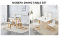 Stone Burning Tabletop With Rubber Wooden Legs, Foldable Computer Desk, Foldable Office Desk,4 Modern Pu Leather High Back Cushion Side Chair With Wood Grain Metal Legs. Zd 1545C 1162 White Sintered Stone
