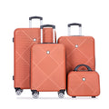 4 Piece Abs Lightweight Suitcase, 14 Inch Makeup Box, Aircraft Wheels 14 20 24 28 Dark Orange Dark Orange Abs